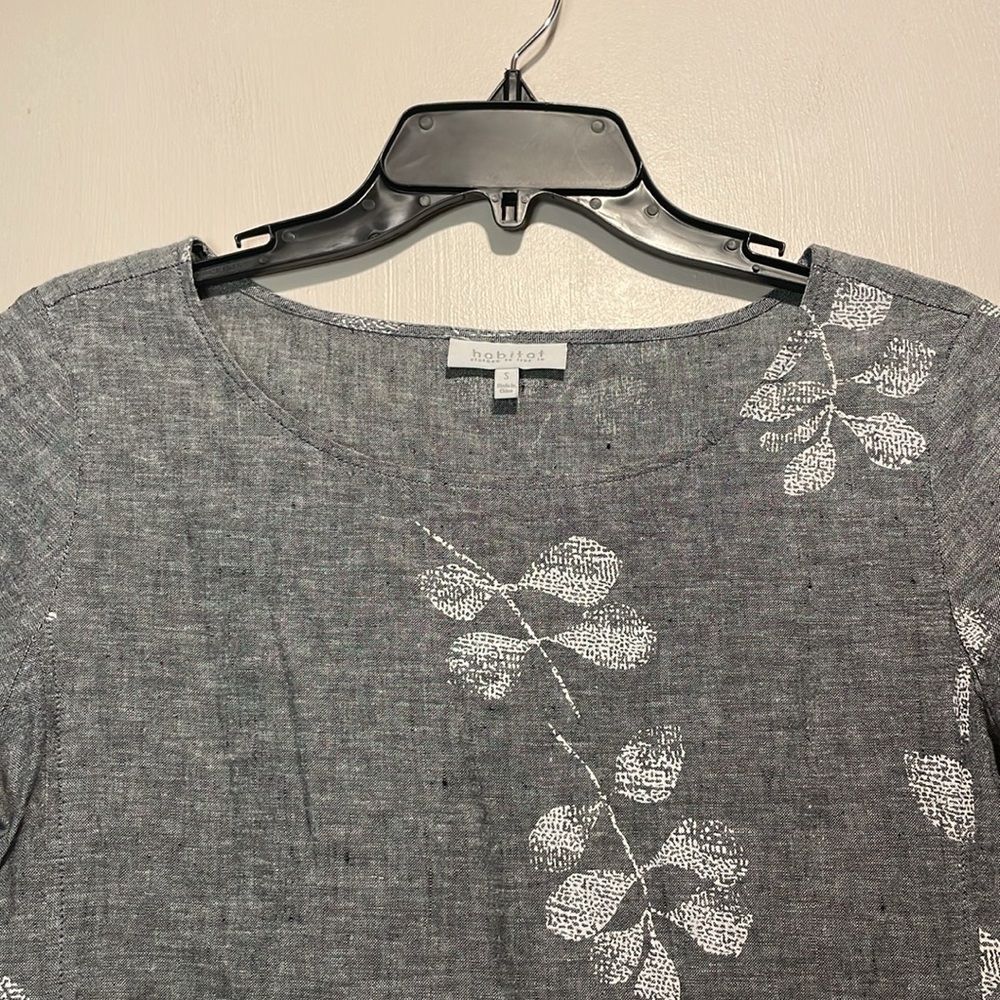 Habitat- Linen Cotton Gray & White Leaf Knee Length Shift Dress Pockets- Small - Picture 6 of 7